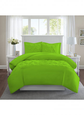 3 Piece Designer Square Pattern Tufted Hotel Duvet Set Solid Cotton Parrot Green 53x78inch