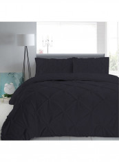 3-Piece Pinch Pleated Duvet Set Cotton Black 102 x 86inch