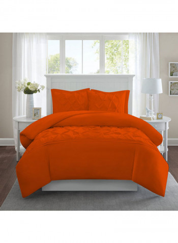 3 Piece Designer Square Pattern Tufted Hotel Duvet Set Solid Cotton Orange 102x86inch