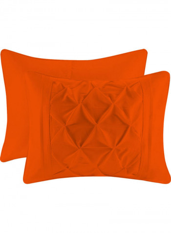 3 Piece Designer Square Pattern Tufted Hotel Duvet Set Solid Cotton Orange 102x86inch