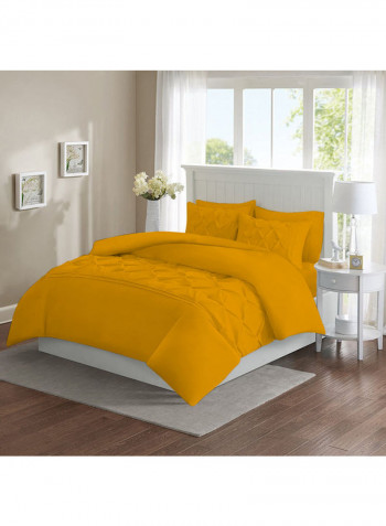 3 Piece Designer Square Pattern Tufted Hotel Duvet Set Solid Cotton Gold 102x86inch