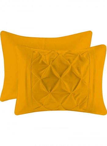 3 Piece Designer Square Pattern Tufted Hotel Duvet Set Solid Cotton Gold 102x86inch