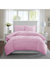 3-Piece Designer Square Pattern Tufted Duvet Set Cotton Pink 86 x 90inch