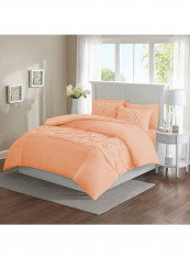 3-Pieces Designer Square Pattern Tufted Duvet Set Cotton Peach 53x78inch