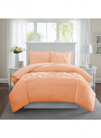 3-Pieces Designer Square Pattern Tufted Duvet Set Cotton Peach 53x78inch