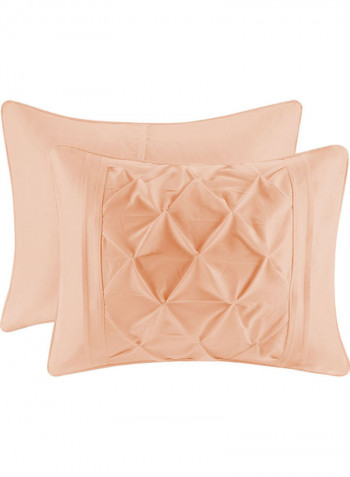 3-Pieces Designer Square Pattern Tufted Duvet Set Cotton Peach 53x78inch