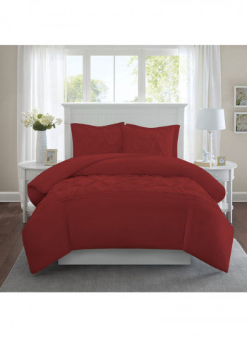 3-Piece Designer Square Pattern Tufted Duvet Set Cotton Burgundy 53 x 78inch