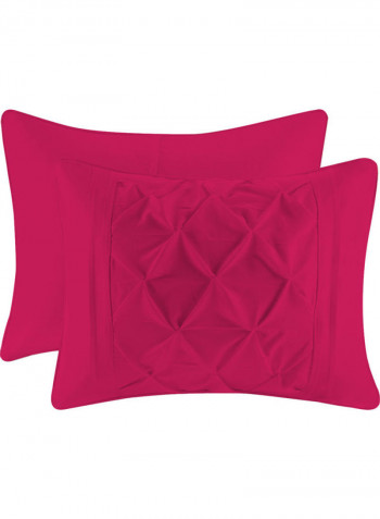 3-Piece Designer Square Pattern Tufted Duvet Set Cotton Hot Pink 102 x 86inch