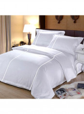 3 Piece Designer Duvet Set With Vertical Piping Cotton White 102x86inch