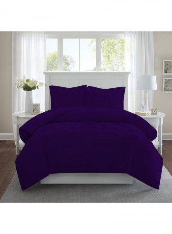 3-Piece Designer Square Pattern Tufted Duvet Set Cotton Purple 78 x 78inch