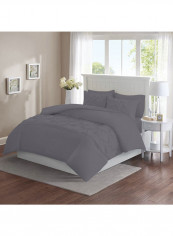 3 Piece Designer Square Pattern Tufted Hotel Duvet Set Solid Cotton Grey 86x90inch