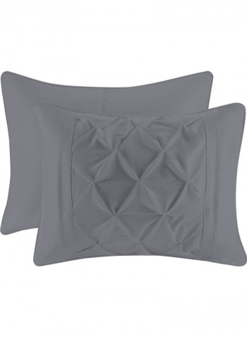 3 Piece Designer Square Pattern Tufted Hotel Duvet Set Solid Cotton Grey 86x90inch