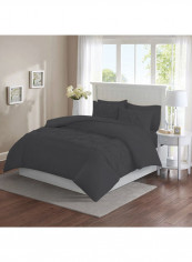 3 Piece Designer Square Pattern Tufted Hotel Duvet Set Solid Cotton Dark Grey 78x78inch