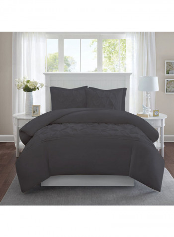 3 Piece Designer Square Pattern Tufted Hotel Duvet Set Solid Cotton Dark Grey 78x78inch
