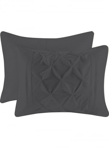 3 Piece Designer Square Pattern Tufted Hotel Duvet Set Solid Cotton Dark Grey 78x78inch