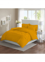 3 Piece Designer Square Pattern Tufted Hotel Duvet Set Solid Cotton Gold 114x96inch