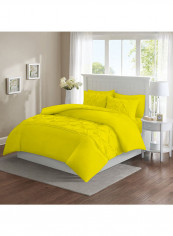 3 Piece Designer Square Pattern Tufted Hotel Duvet Set Solid Cotton Yellow 114x96inch