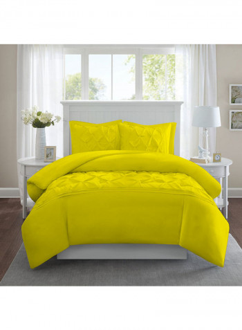 3 Piece Designer Square Pattern Tufted Hotel Duvet Set Solid Cotton Yellow 114x96inch