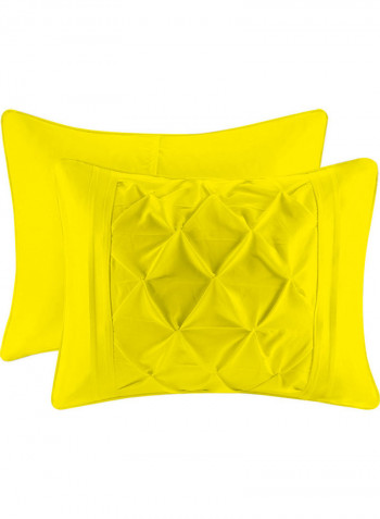 3 Piece Designer Square Pattern Tufted Hotel Duvet Set Solid Cotton Yellow 114x96inch