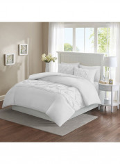 3-Pieces Designer Square Pattern Tufted Duvet Set Cotton White 114x96inch