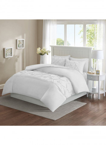 3-Pieces Designer Square Pattern Tufted Duvet Set Cotton White 114x96inch