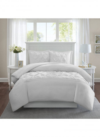 3-Pieces Designer Square Pattern Tufted Duvet Set Cotton White 114x96inch