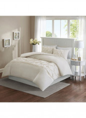 Designer Square Pattern Tufted 3 PCs Hotel Duvet Set Solid Cotton Ivory 114x96inch