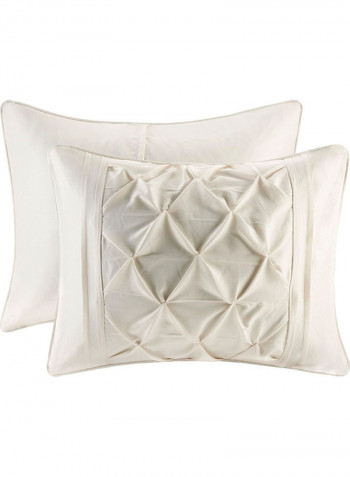 Designer Square Pattern Tufted 3 PCs Hotel Duvet Set Solid Cotton Ivory 114x96inch