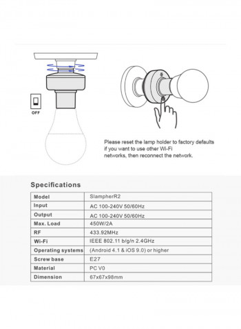 5-Piece WiFi Intelligent RF Lamp Holder For Alexa Google Home/Nest E27 White