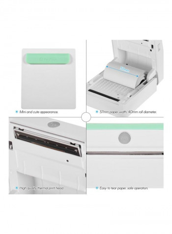 A8 Wireless Thermal Clip Design Receipt Label Printer White/Green