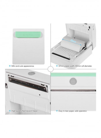 A8 Wireless Thermal Clip Design Receipt Label Printer أبيض/أخضر