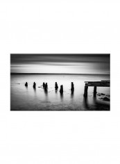 Pier And Fog On Canvas Painting Black /White 70x40centimeter