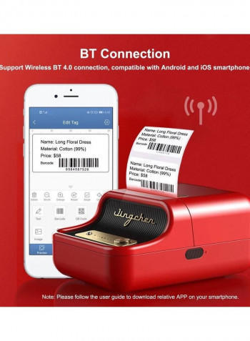 Wireless BT Thermal Label Maker Sticker Printer with RFID Recognition Red