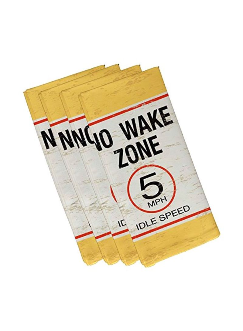 4-Piece No Wake Zone Printed Polyester Napkin Set Yellow/Beige/Black 19inch
