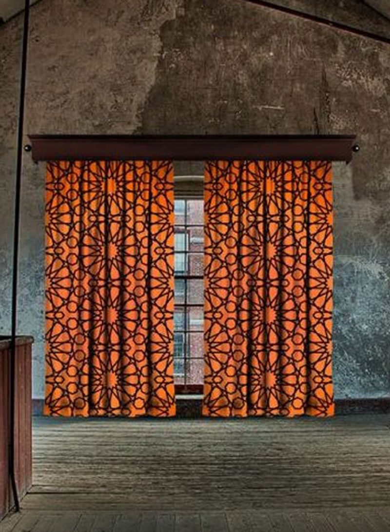 2-Piece 57-0001-03-FP05 Curtain Set Orange/Black 140x260centimeter