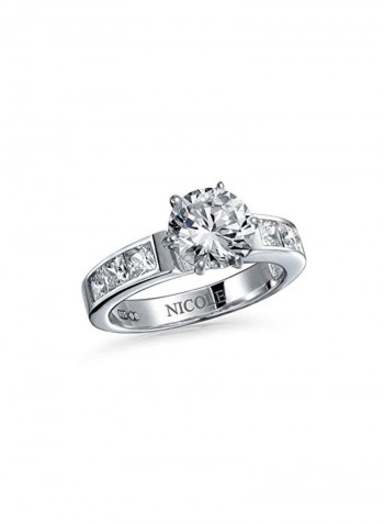 2-Piece 925 Sterling Silver Cubic Zirconia Studded Wedding Band Ring Set