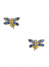 14 Karat Gold Cubic Zirconia Studded Dragonfly Stud Earrings