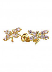 14K Gold Cubic Zirconia Studded Butterfly Shaped Stud Earrings