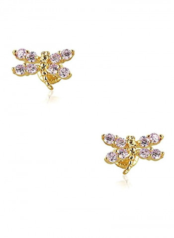 14K Gold Cubic Zirconia Studded Butterfly Shaped Stud Earrings