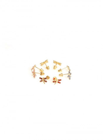 14K Gold Cubic Zirconia Studded Butterfly Shaped Stud Earrings