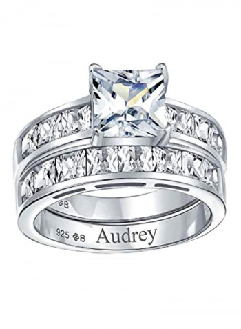 2-Piece 925 Sterling Silver Cubic Zirconia Studded Wedding Band Ring Set
