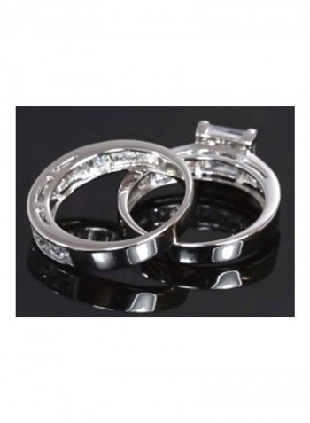 2-Piece 925 Sterling Silver Cubic Zirconia Studded Wedding Band Ring Set
