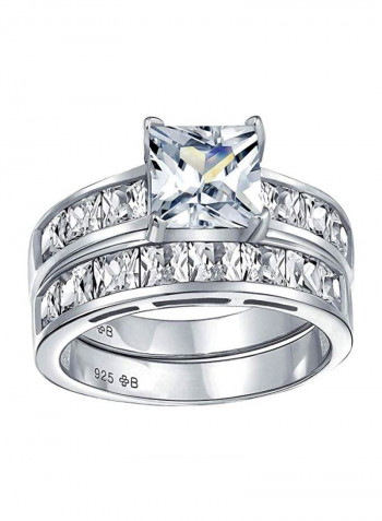 925 Sterling Silver 2CT Square Solitaire Cubic Zirconia Studded Ring Silver
