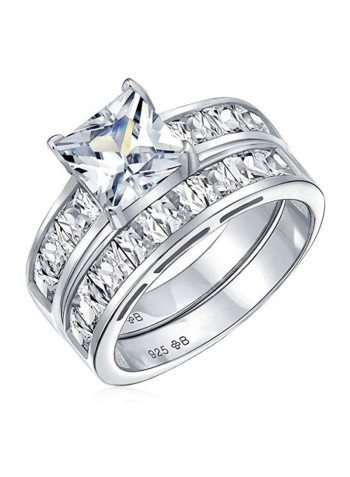 925 Sterling Silver 2CT Square Solitaire Cubic Zirconia Studded Ring Silver