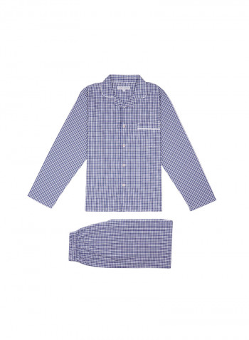 Comfortable Checker Pyjama Set أزرق