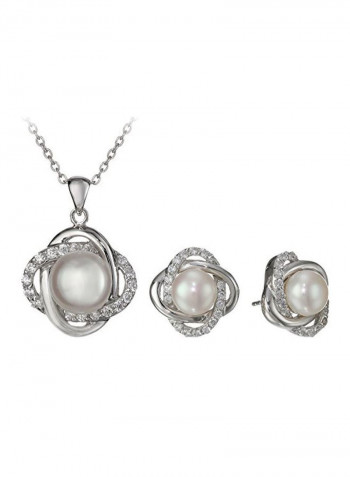 Cubic Zirconia And Pearl Beaded Jewelry Set