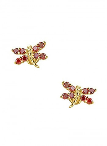 14K Gold Cubic Zirconia Studded Dragonfly Butterfly Stud Earrings