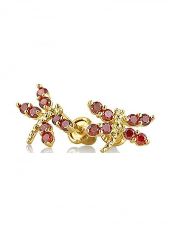 14K Gold Cubic Zirconia Studded Dragonfly Butterfly Stud Earrings