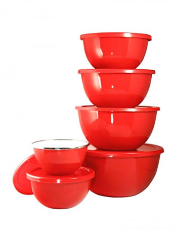 12-Piece Bowl With Airtight Lid Set Red/Silver