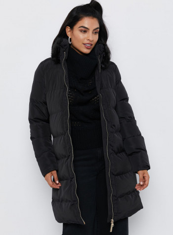 Long Sleeves Quilted Jacket Black